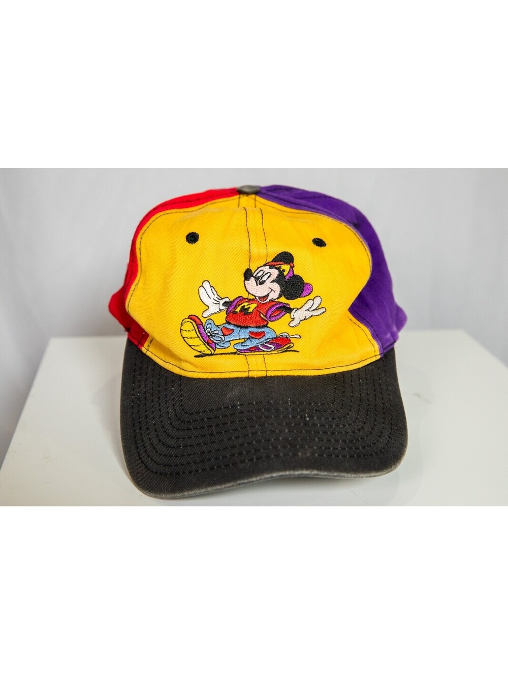 Vtg 90s Mickey Unlimited Mickey Mouse Color Block Snapback Hat Hip Hop Cap